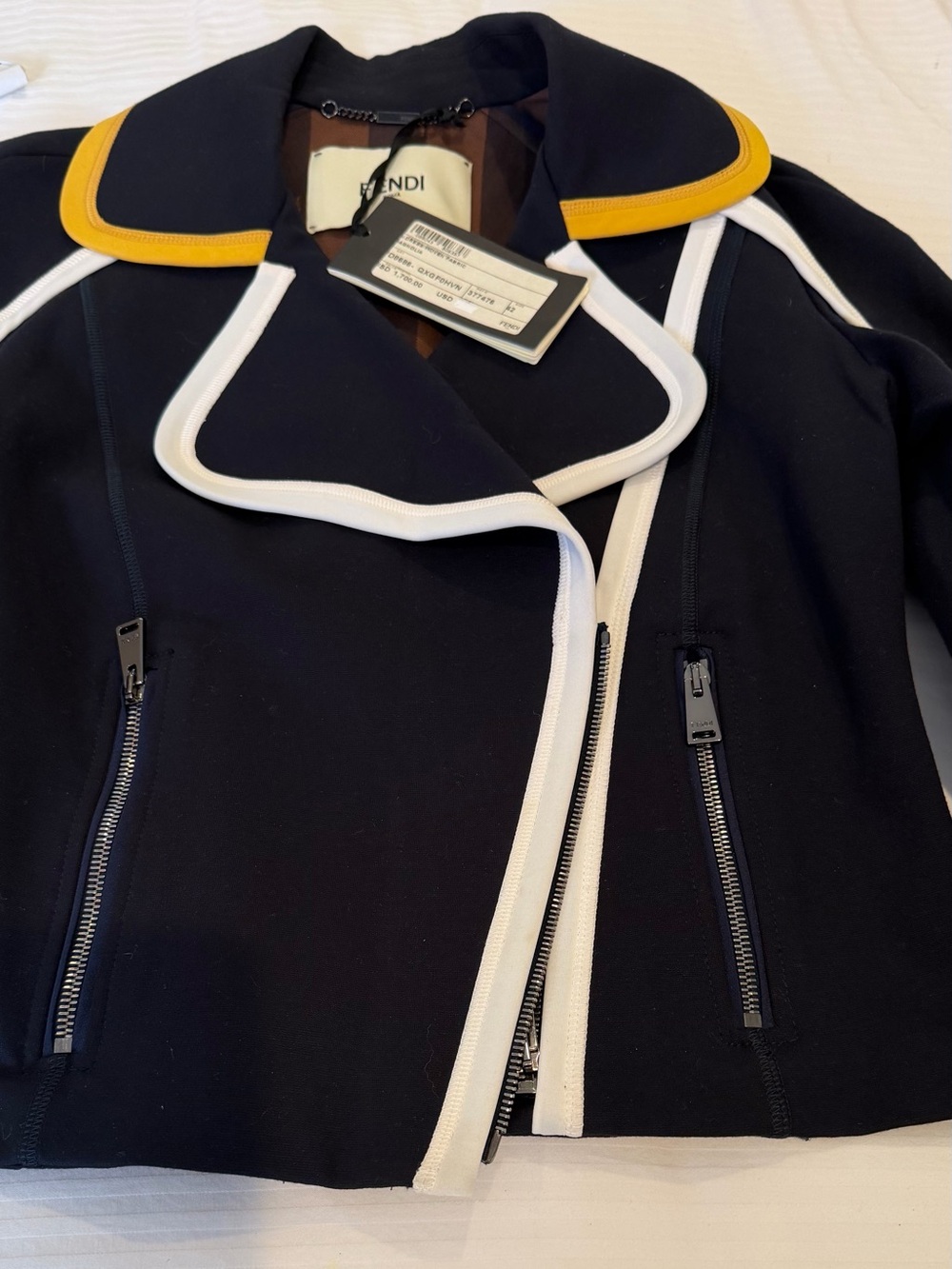 Fendi Women's Navy-Black Contrast-Trim Jacket with mustard-Yellow Accents NWT - Picture 2 of 6